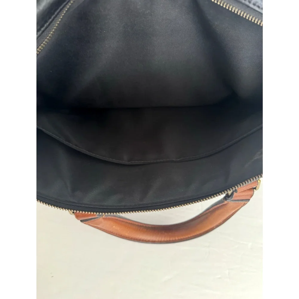 Fossil Defender Briefcase Black Leather Top Handles Crossbody Strap Double Zip